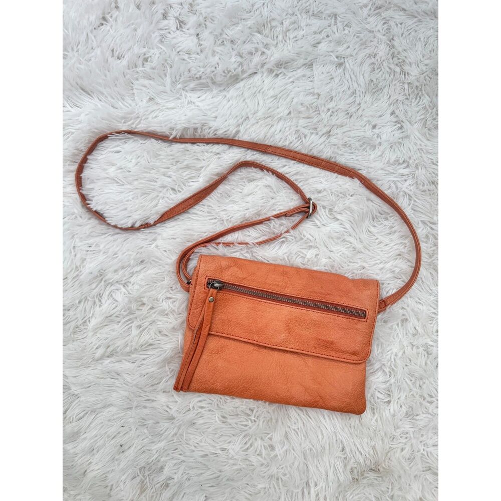 Day & Mood Cognac Leather Crossbody Bag with Tassel